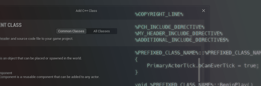 [UE5] 『Add C++ Class』ウィザードが自動生成するコードの内容をカスタマイズする (既存項目編集編)